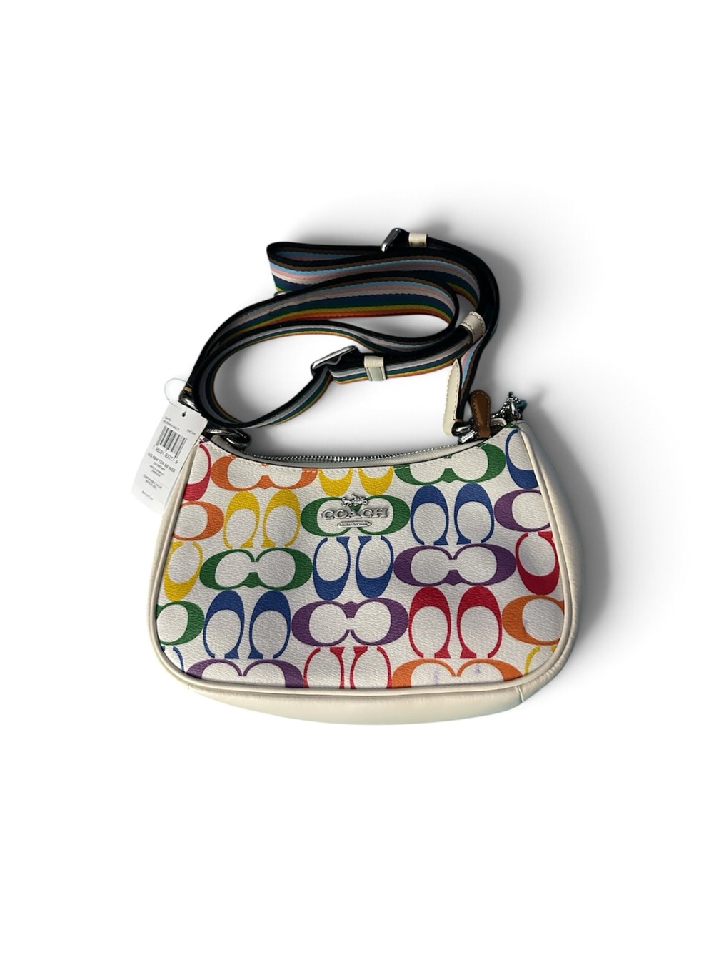 NEW Authentic COACH TERI Signature Rainbow Web Strap Crossbody Chalk Multi CA176